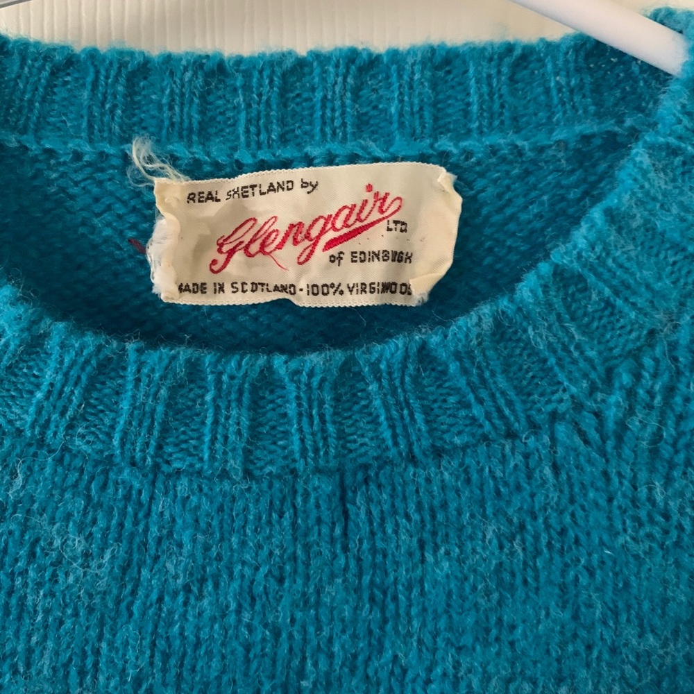 Blue Shetland Wool Crew Neck Sweater